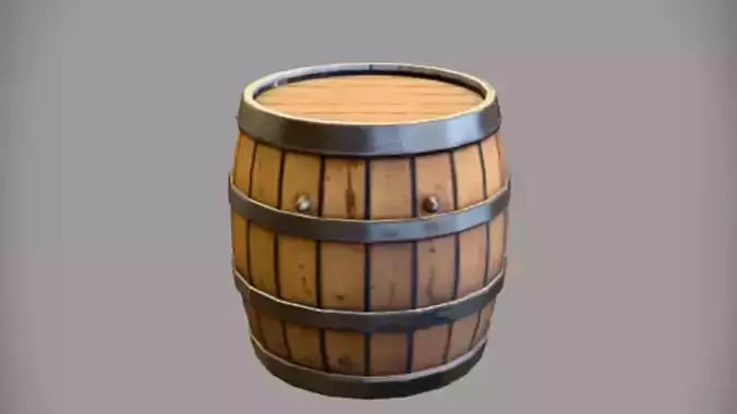 Wooden barrel with metal bands 