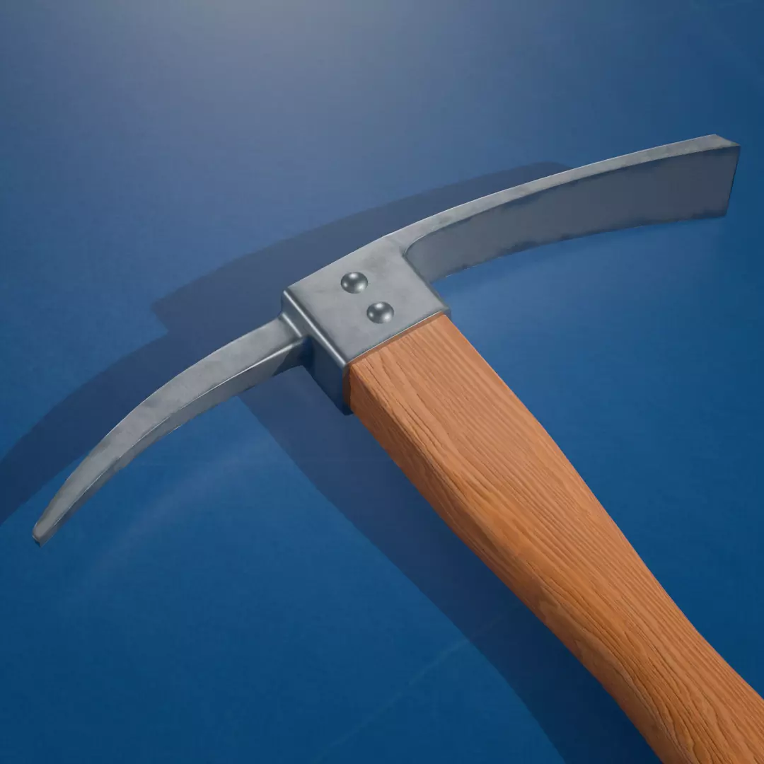 Steel Pickaxe Wooden Handle Low-poly 3D model_0