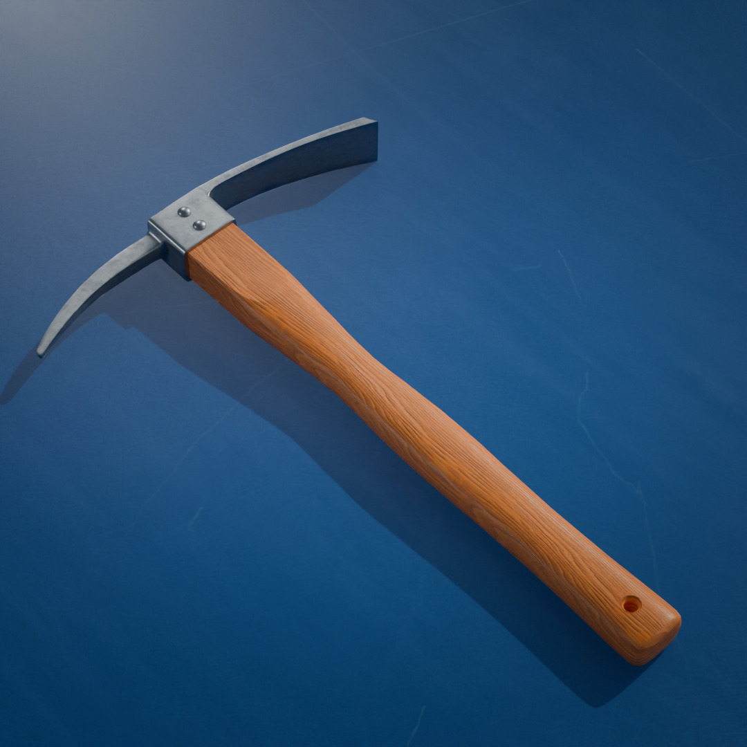 Steel Pickaxe Wooden Handle Low-poly 3D model_1