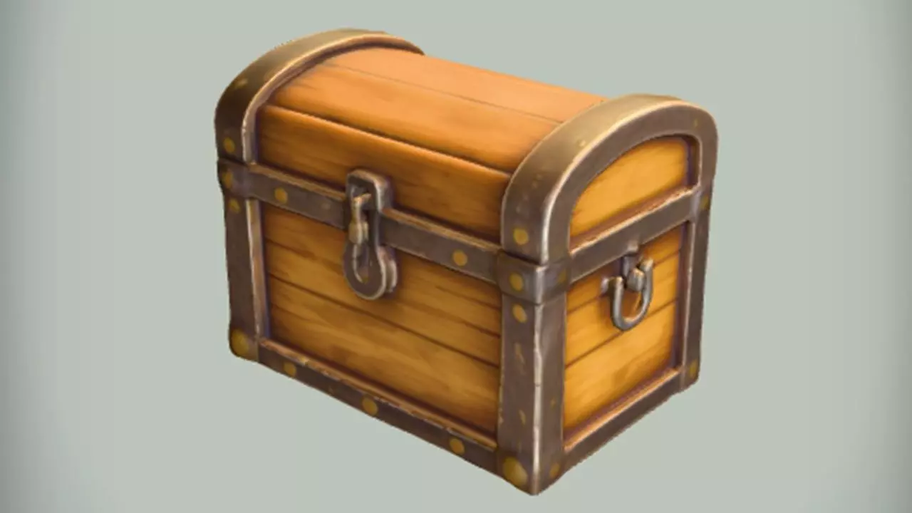 wooden treasure chest 3D model_0