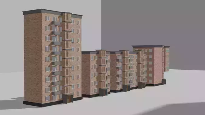 Set of Soviet Brick Residential Buildings 9   6 and 5 Floors 3D model
