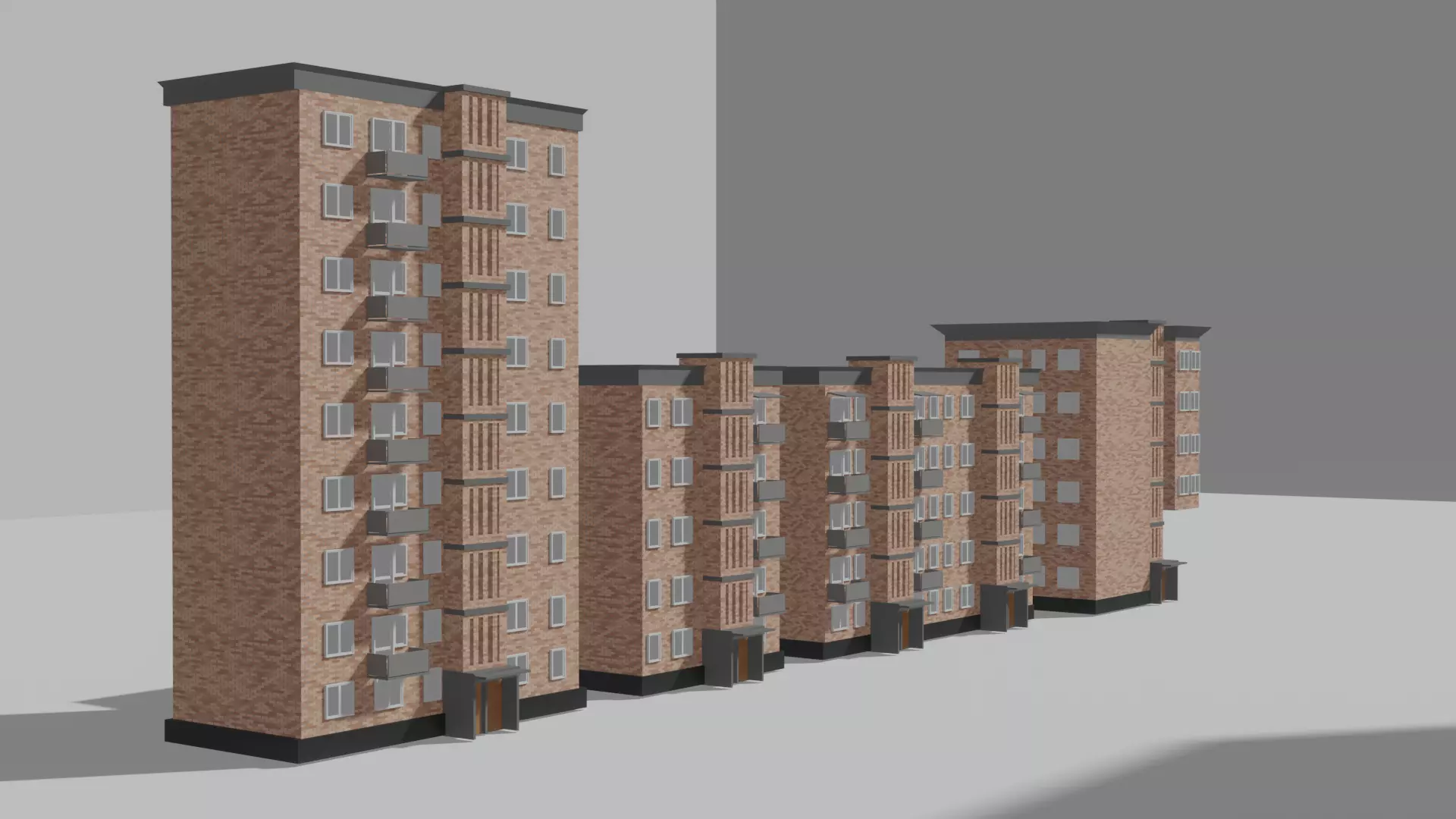 Set of Soviet Brick Residential Buildings 9 6 and 5 Floors 3D model