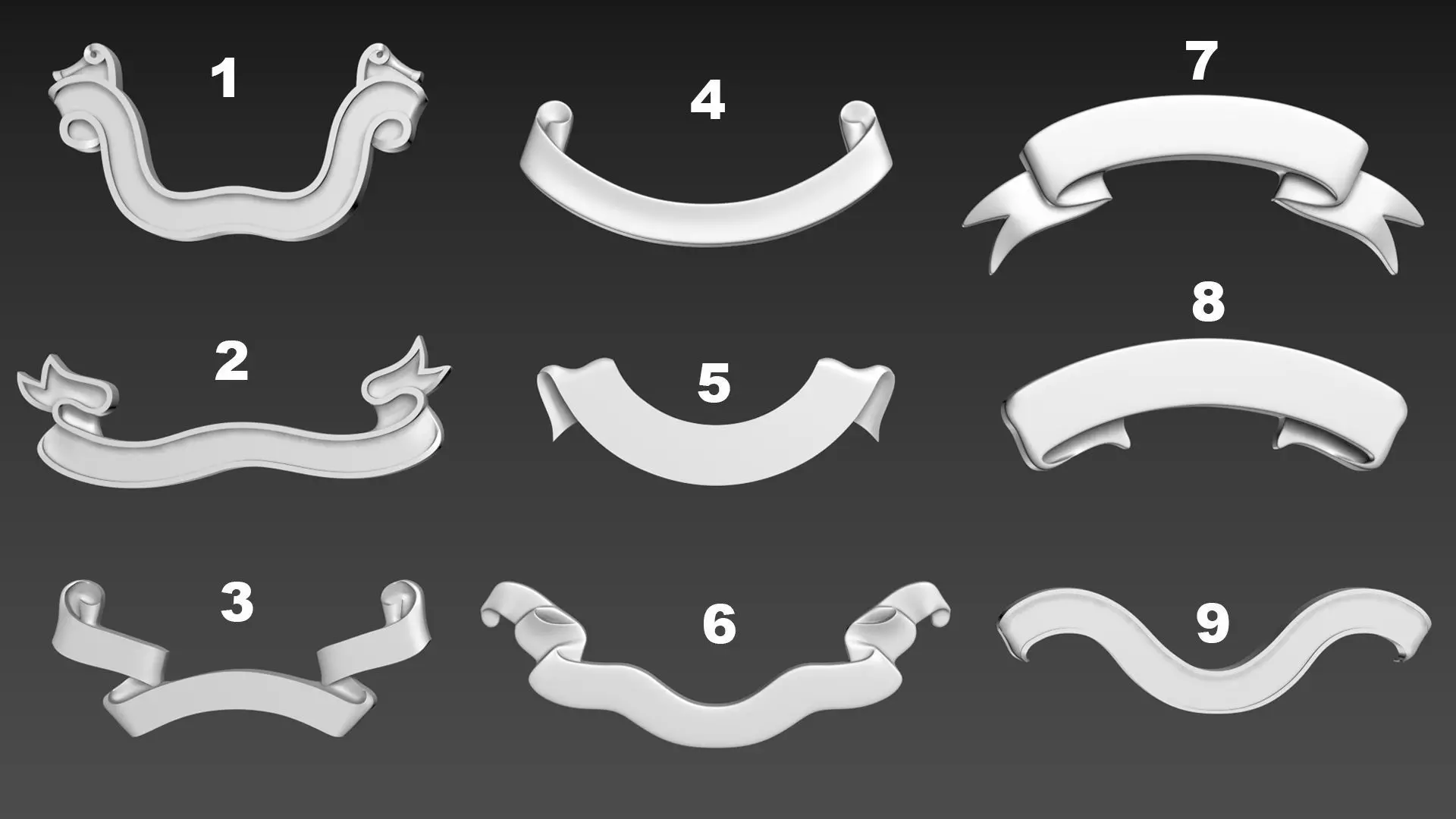 Ribbons for inscription logo emblem 9pcs 3D model