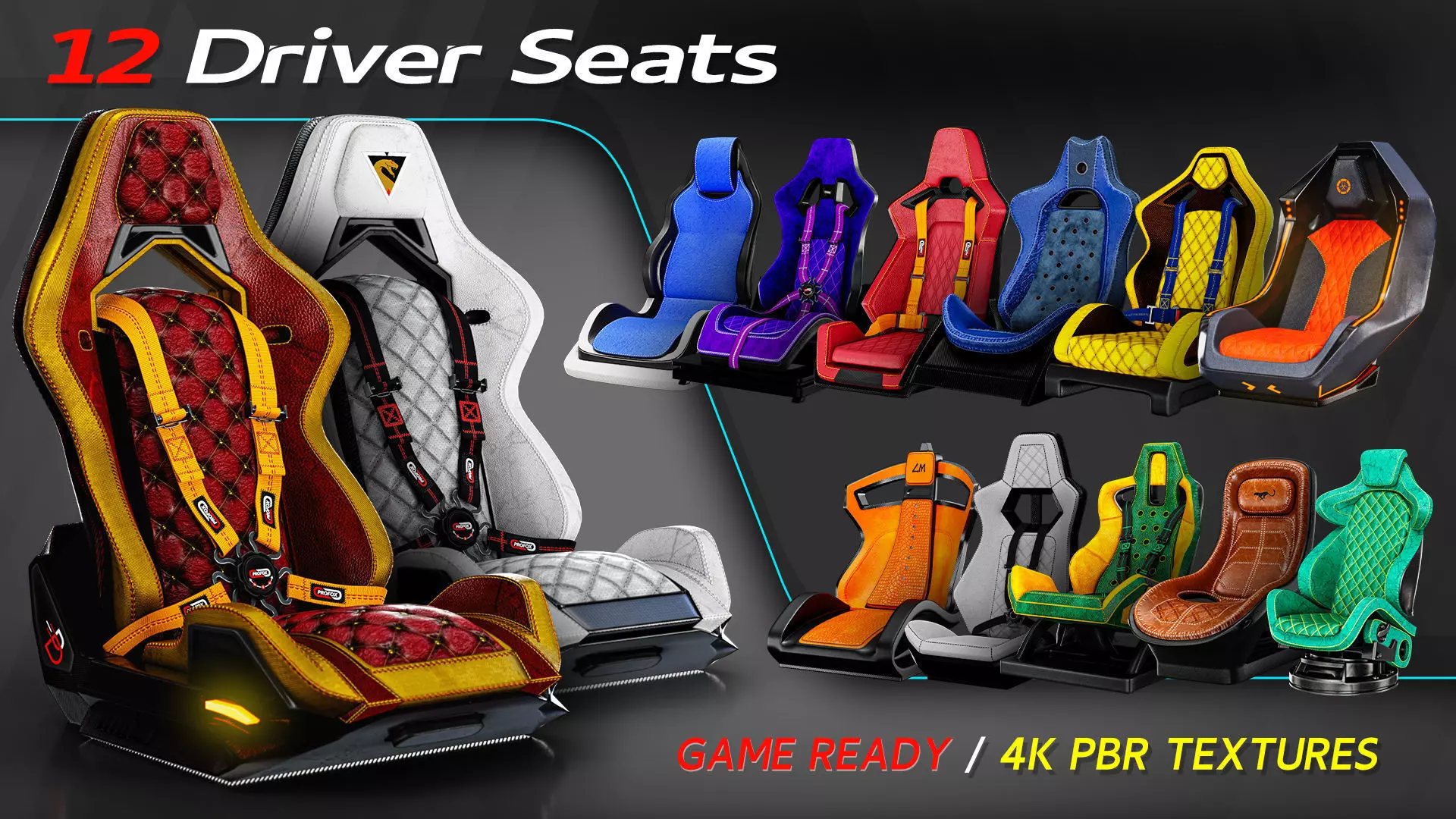 12 Driver Seats Low-poly 3D model_0