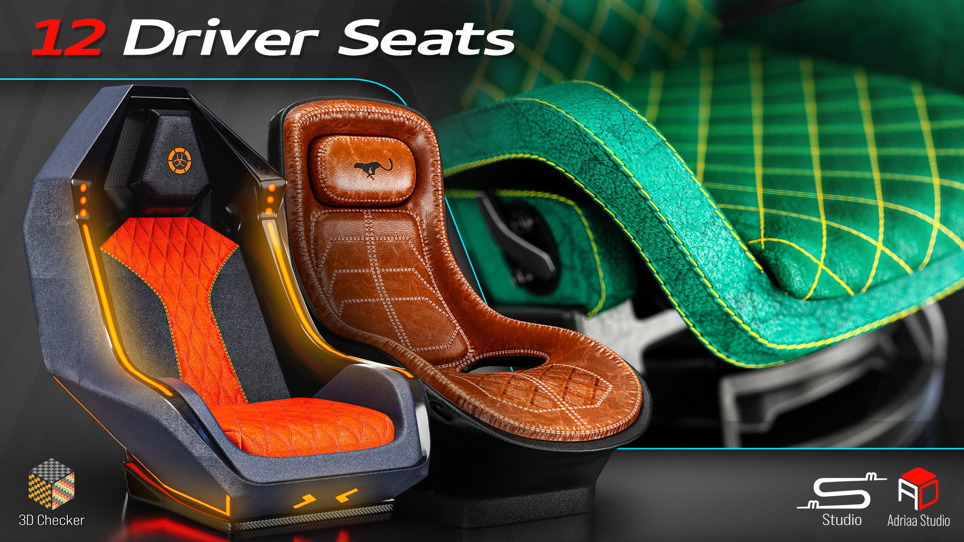 12 Driver Seats Low-poly 3D model_5