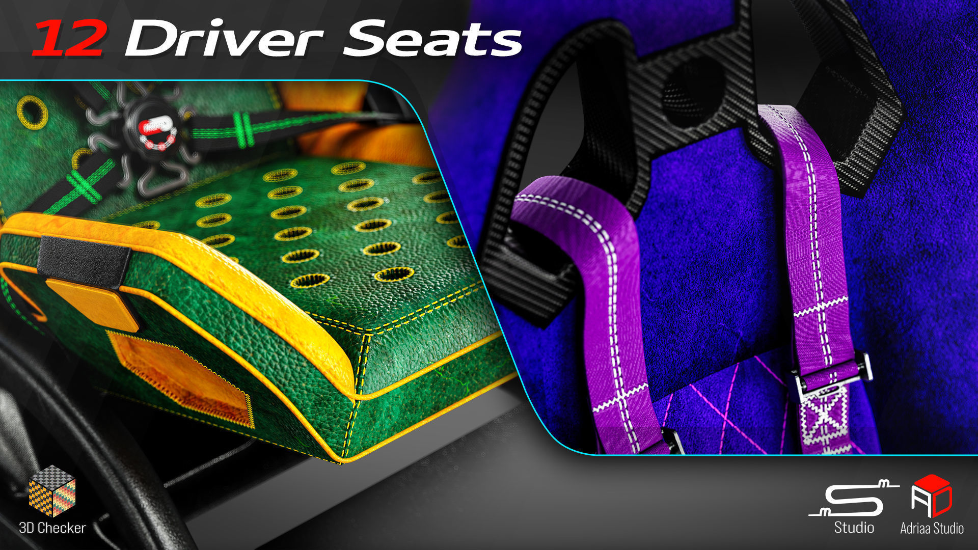 12 Driver Seats Low-poly 3D model_8