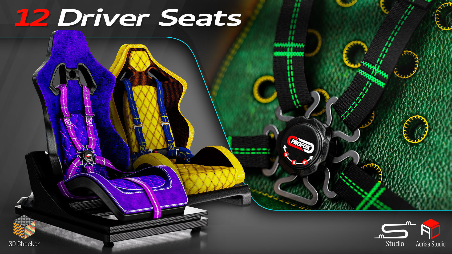 12 Driver Seats Low-poly 3D model_3