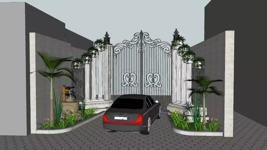 SketchUp Model Modern Gate and Driveway for Villas 3D model
