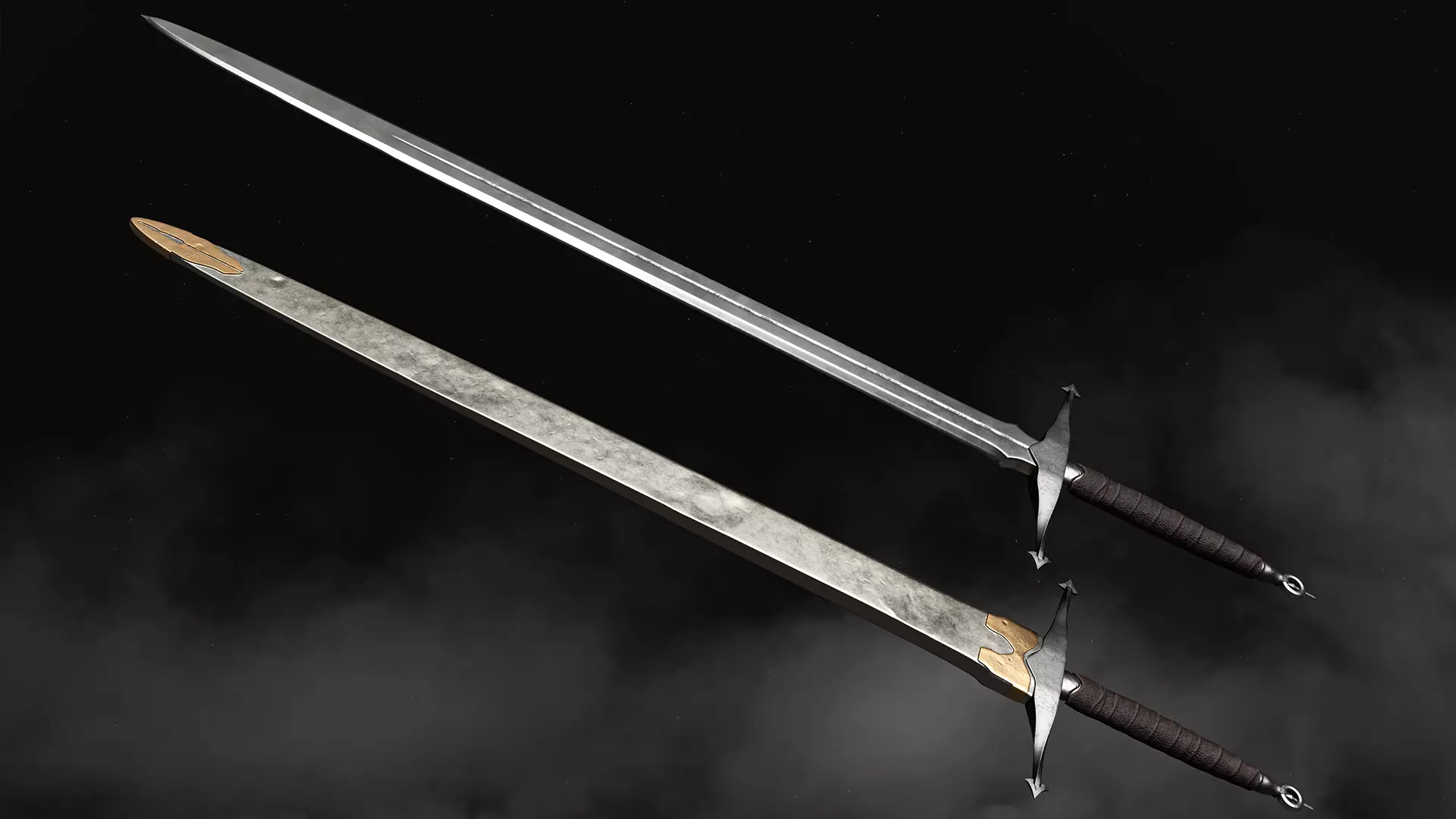 Sword and Scabbard D Low-poly 3D model_0
