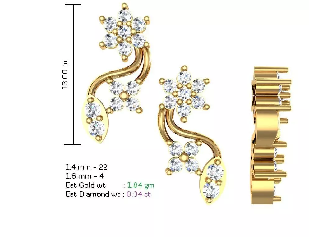 Women Earrings MTL MGX STL OBJ FBX Details 3D print model_0