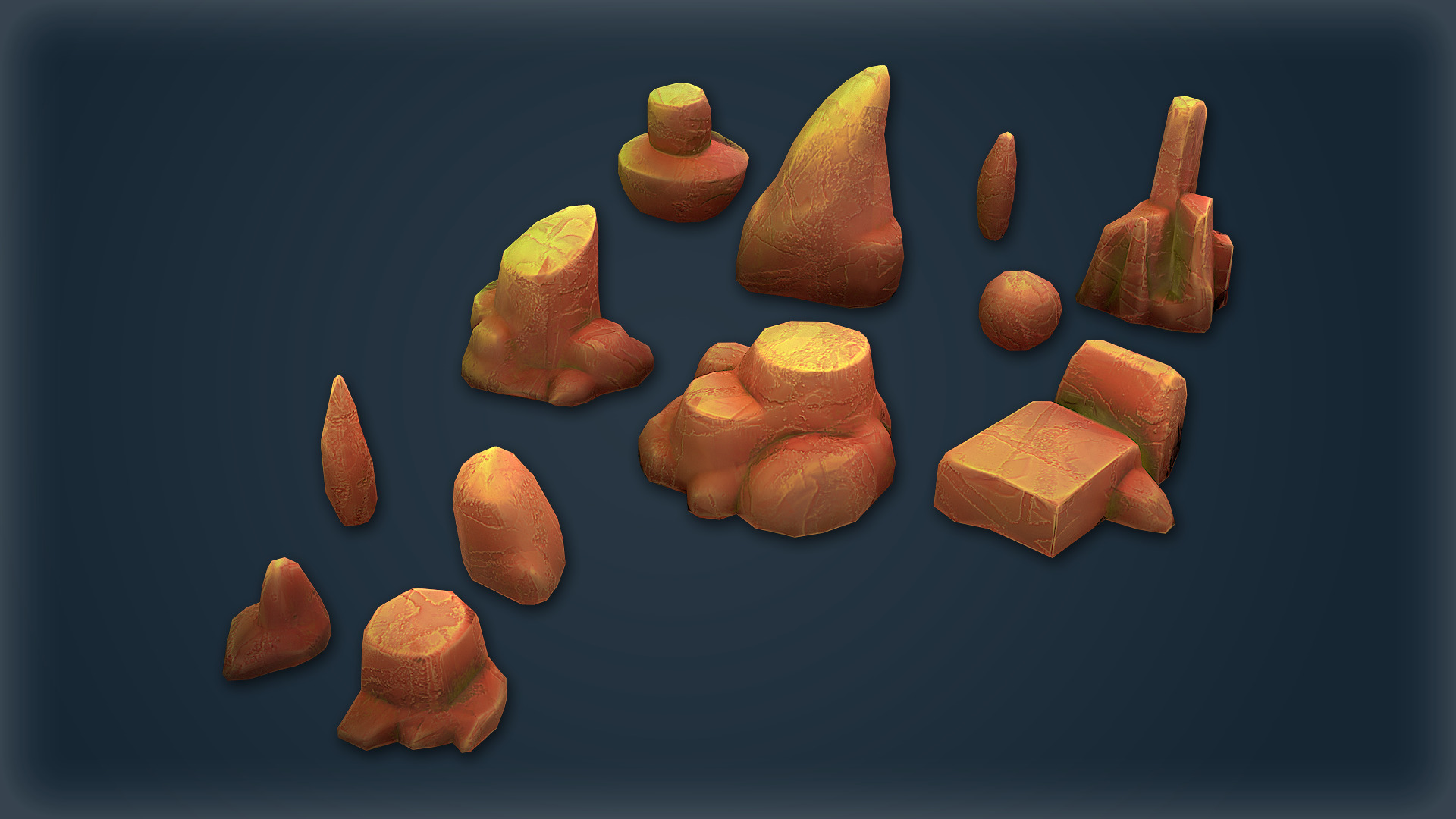 Stylized Low-Poly Rocks with 4 Textures for Game Environments Low-poly 3D model_3
