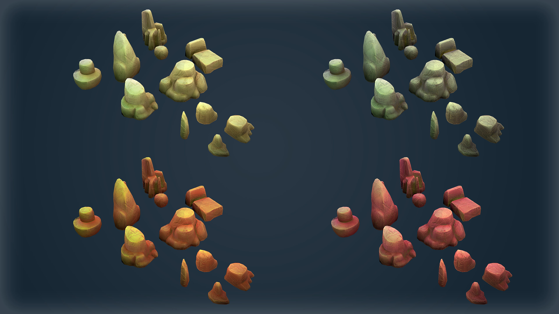 Stylized Low-Poly Rocks with 4 Textures for Game Environments Low-poly 3D model_5