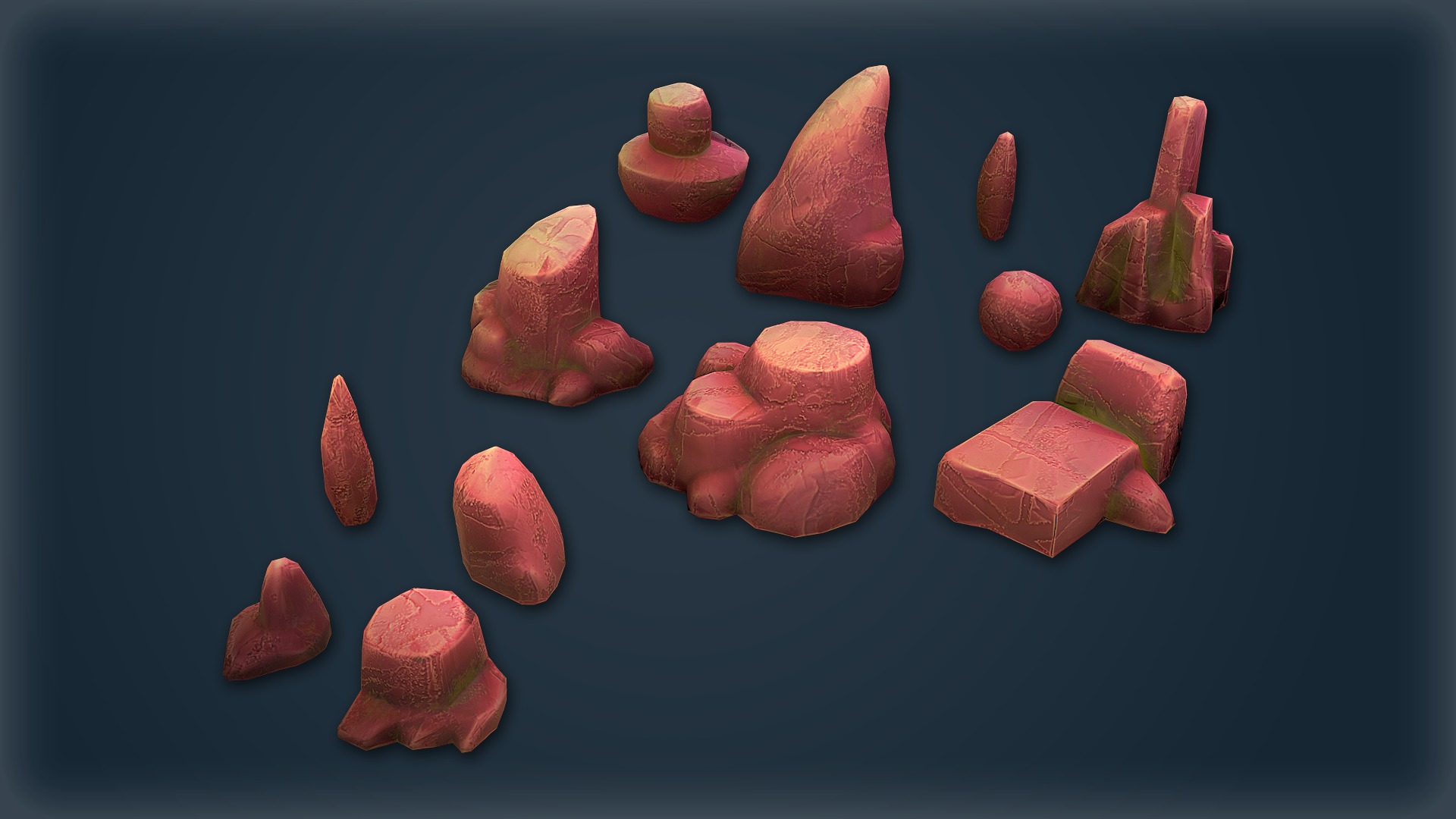 Stylized Low-Poly Rocks with 4 Textures for Game Environments Low-poly 3D model_4