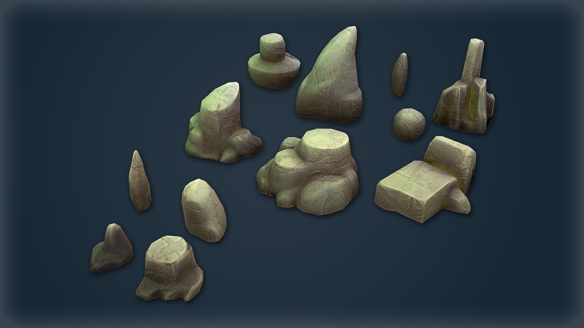 Stylized Low-Poly Rocks with 4 Textures for Game Environments Low-poly 3D model_2