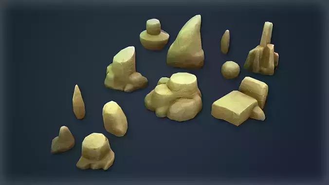 Stylized Low-Poly Rocks with 4 Textures for Game Environments