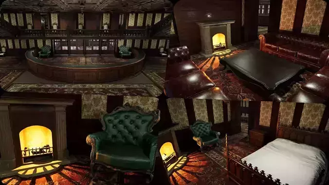 15 Room Victorian Hotel Mansion Manor House 3D model