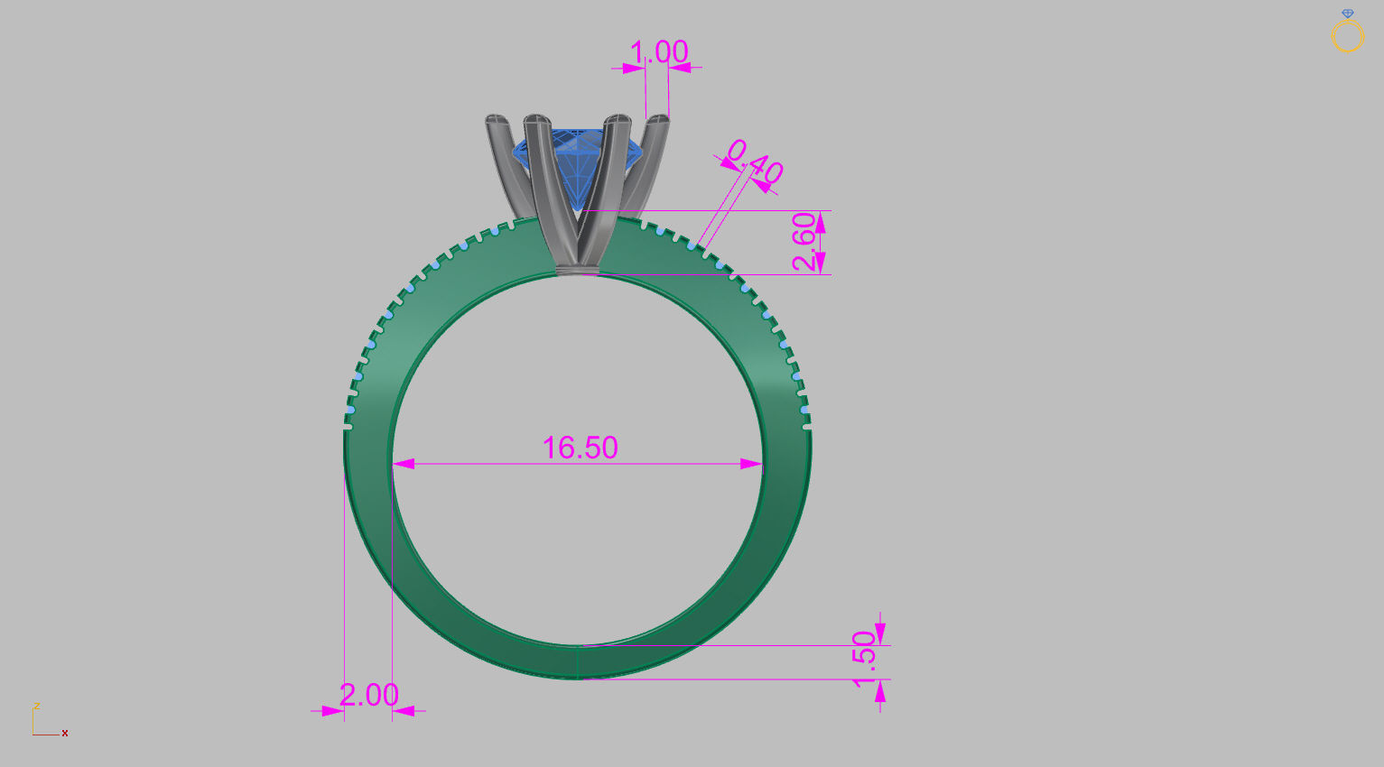 Solitaire Ring Gem 5 80mm 3D print model_13