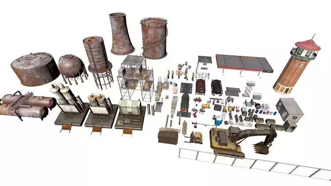 Industrial Construction Site 3D Asset Pack PBR Textured Low-poly 3D model