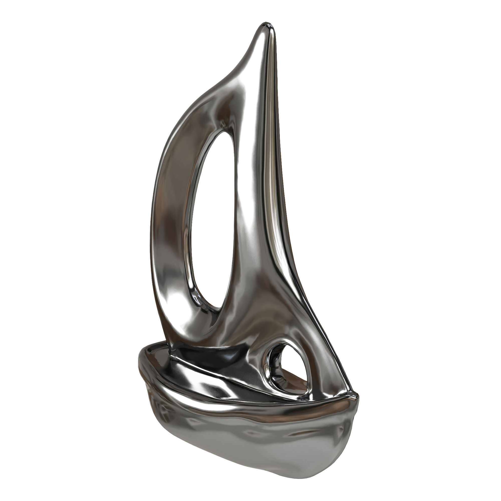 Silver Chrome Ceramic Sailboat 3D model_2