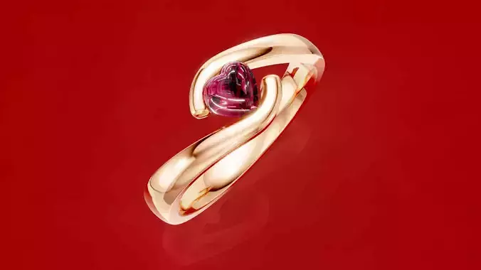 Heart cabochon Bypass Ring 3D print model