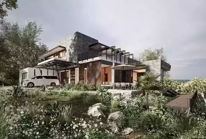 3D Model of Modern Villa with Panoramic View SketchUp