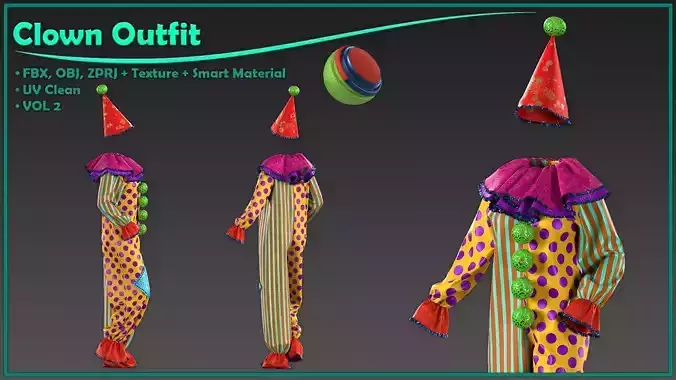 female clown outfit with texture and smart material-vol2