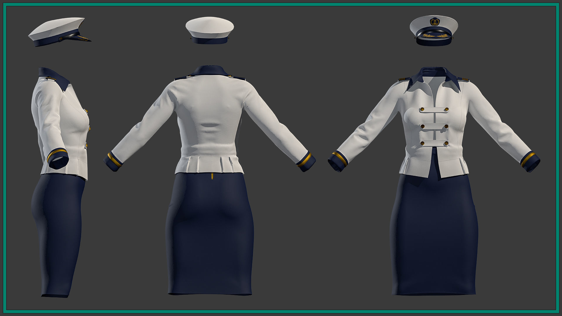 female sailor uniform with texture 3D model_1