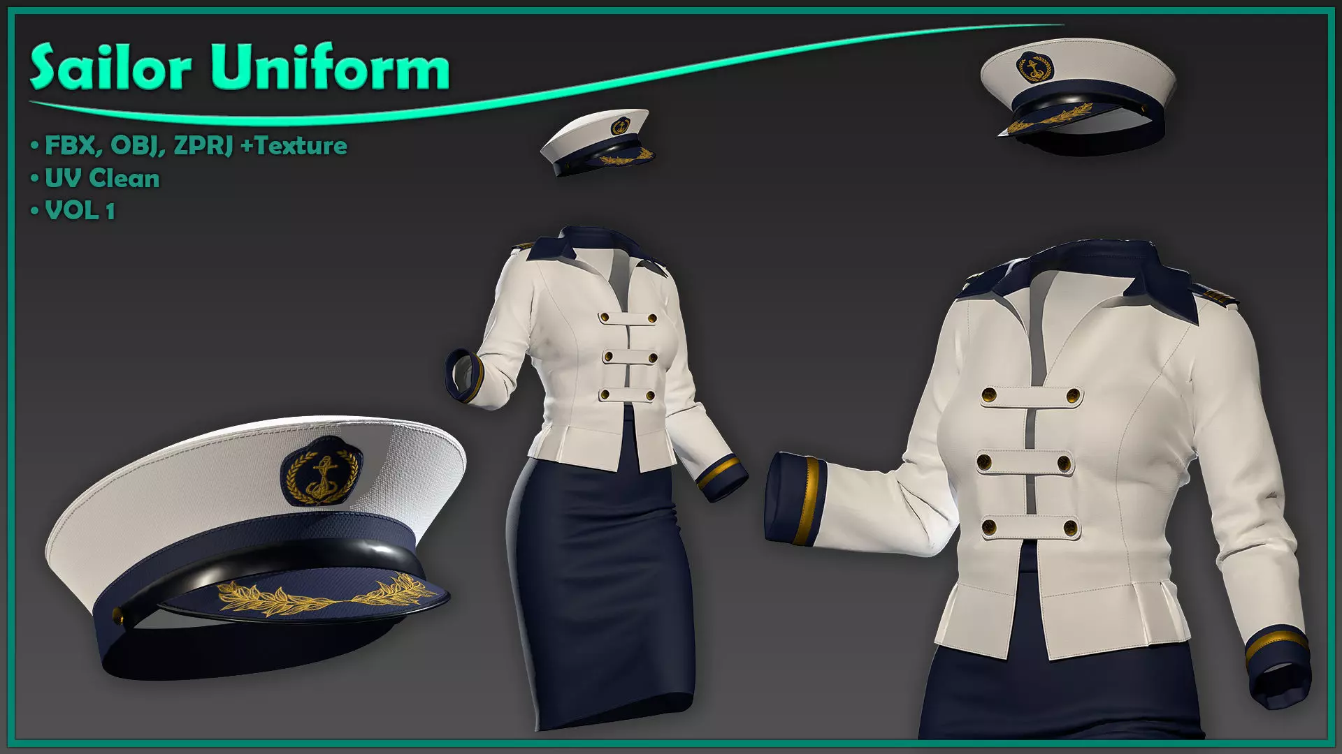 female sailor uniform with texture 3D model_0