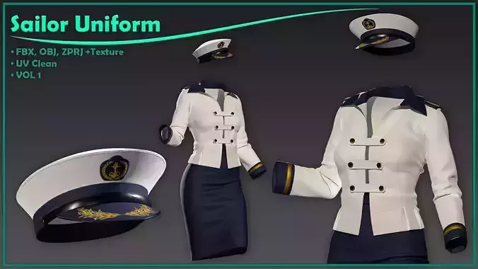 female sailor uniform with texture 3D model female sailor uniform with texture 3D model