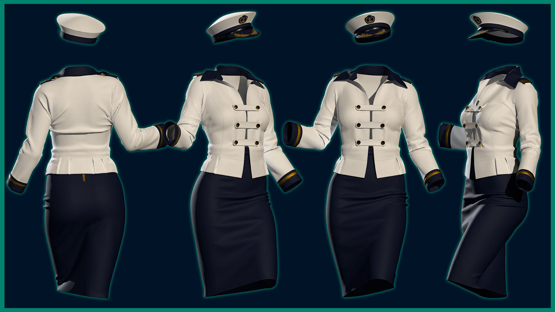 female sailor uniform with texture 3D model_2