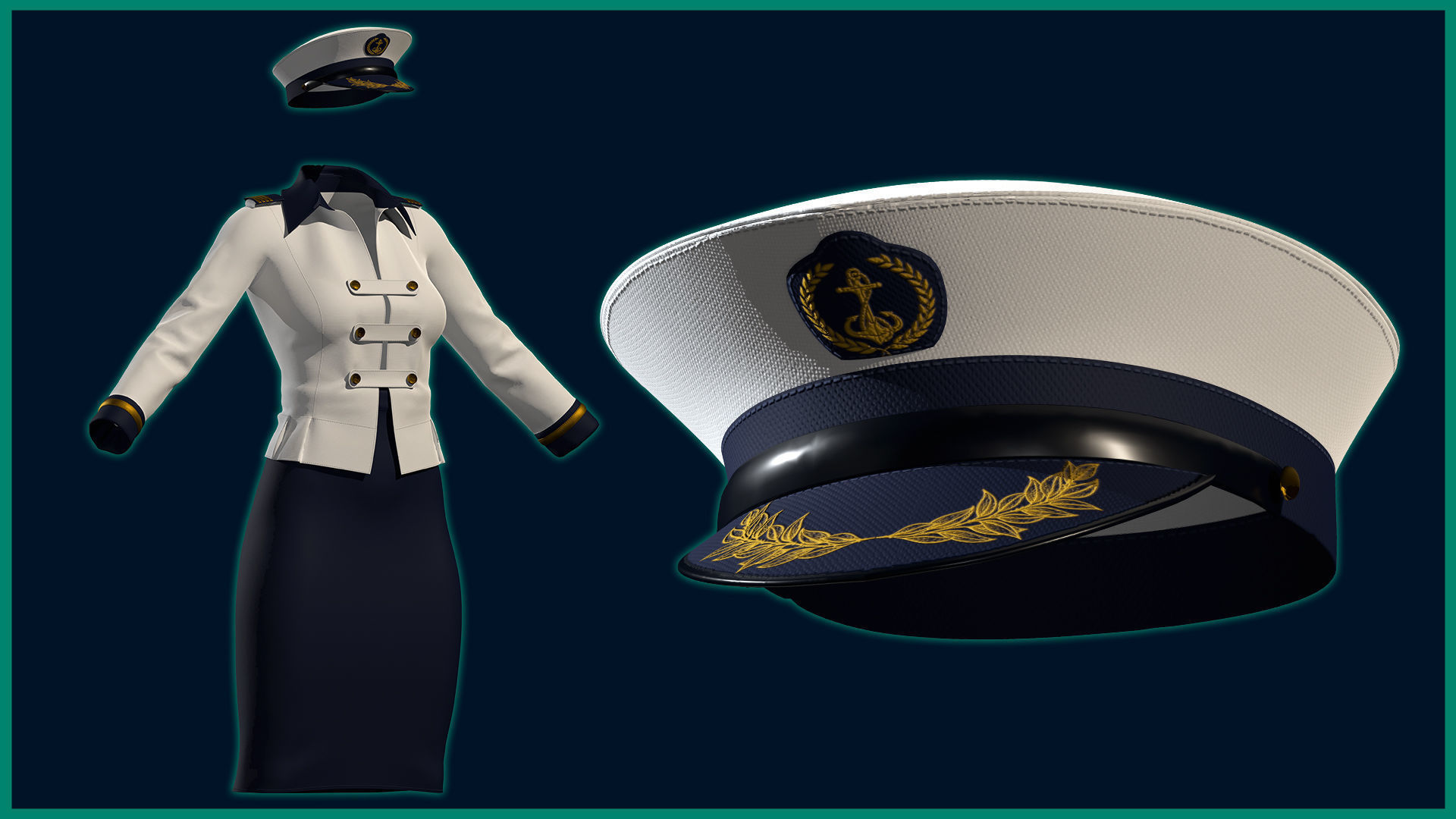 female sailor uniform with texture 3D model_3