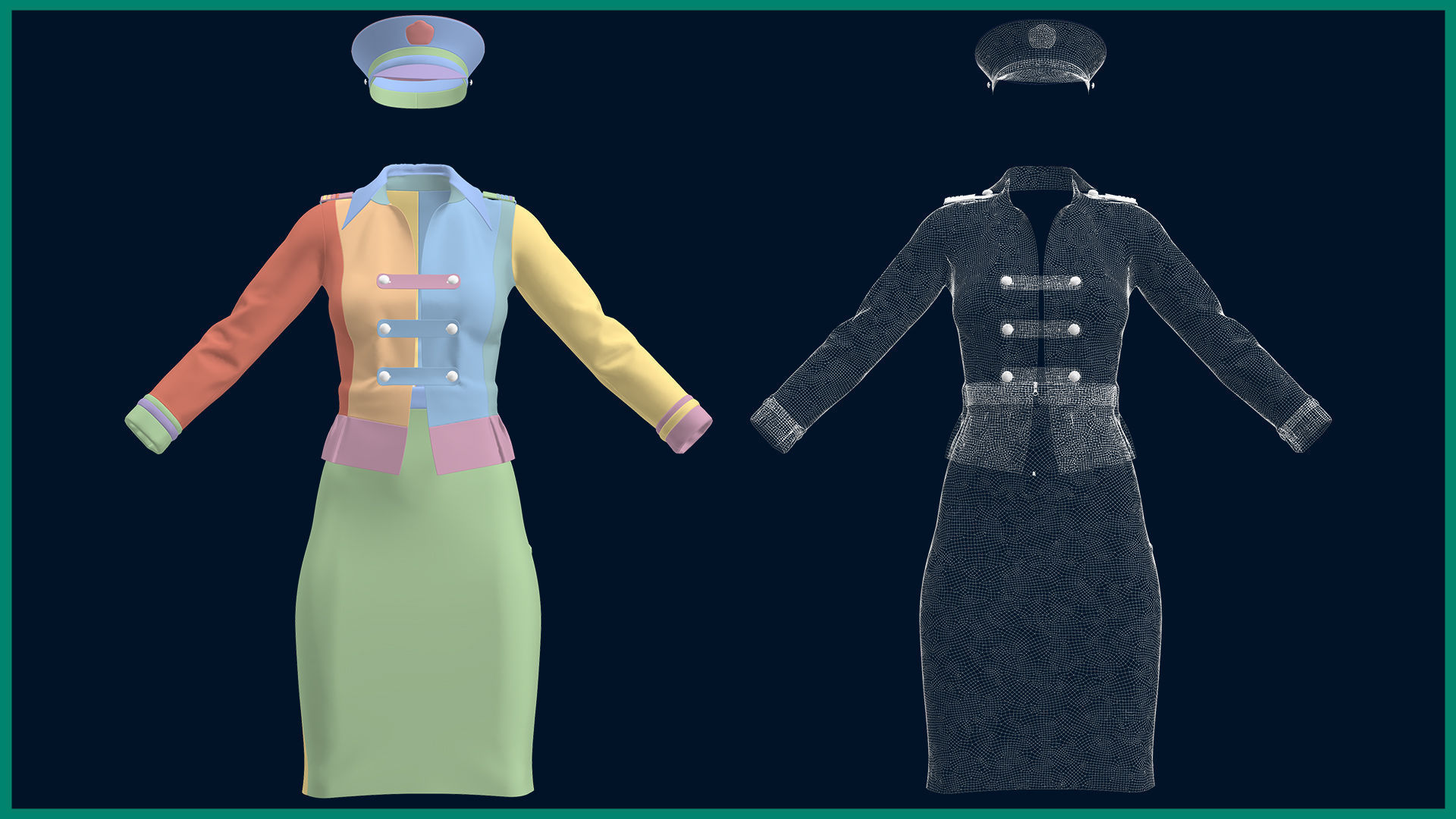 female sailor uniform with texture 3D model_7