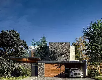 Elegant modern house with car and harmonious design