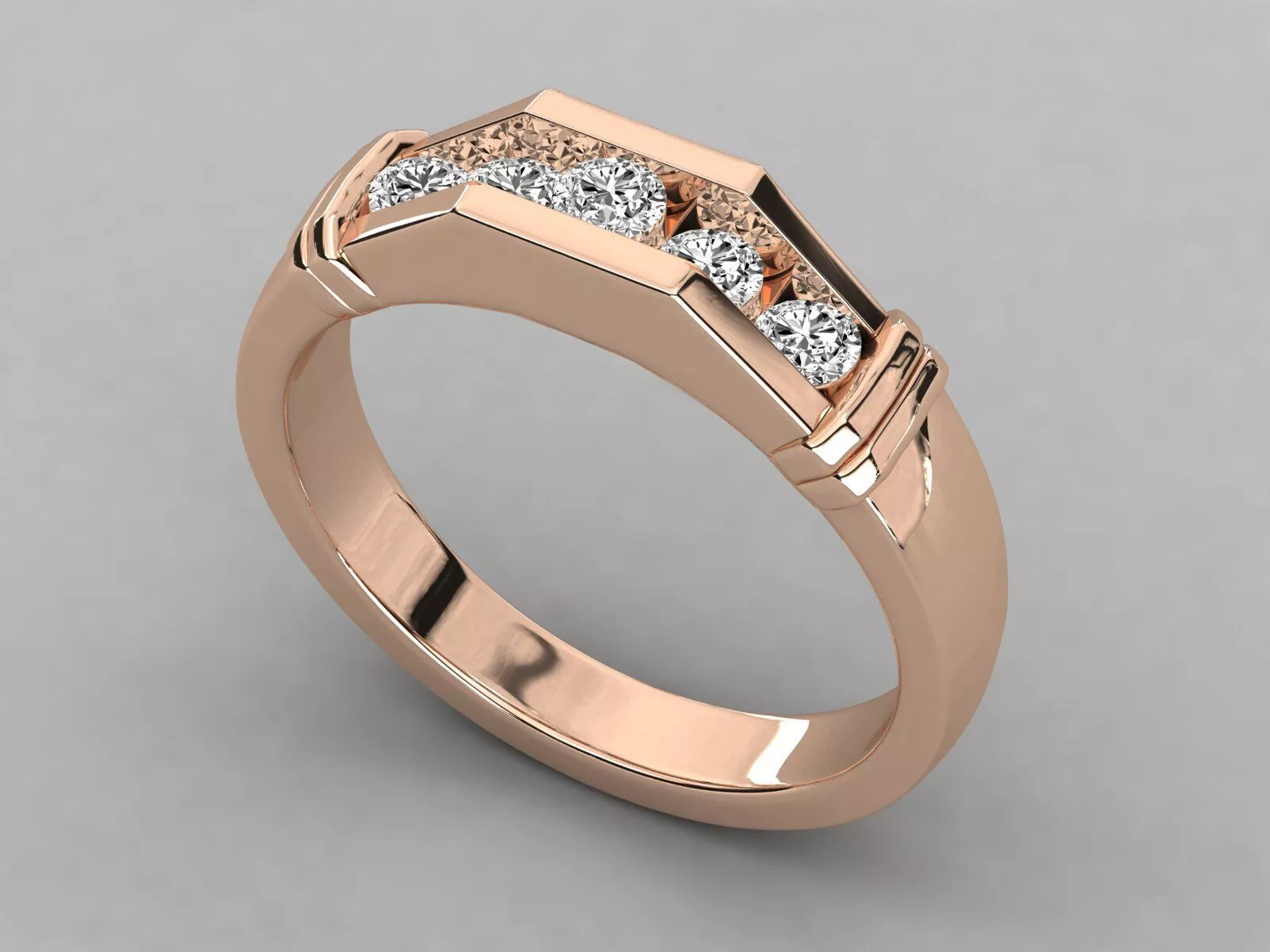 Mens 5 Stone Diamond Wedding Band Ring 3D print model