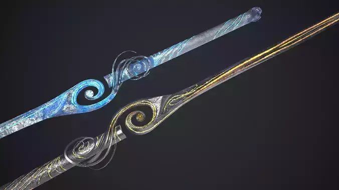 Long Fantazy Sword Melee Weapon Low-poly 3D model