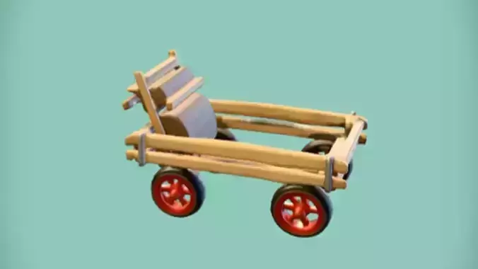 wooden toy cart with red wheels