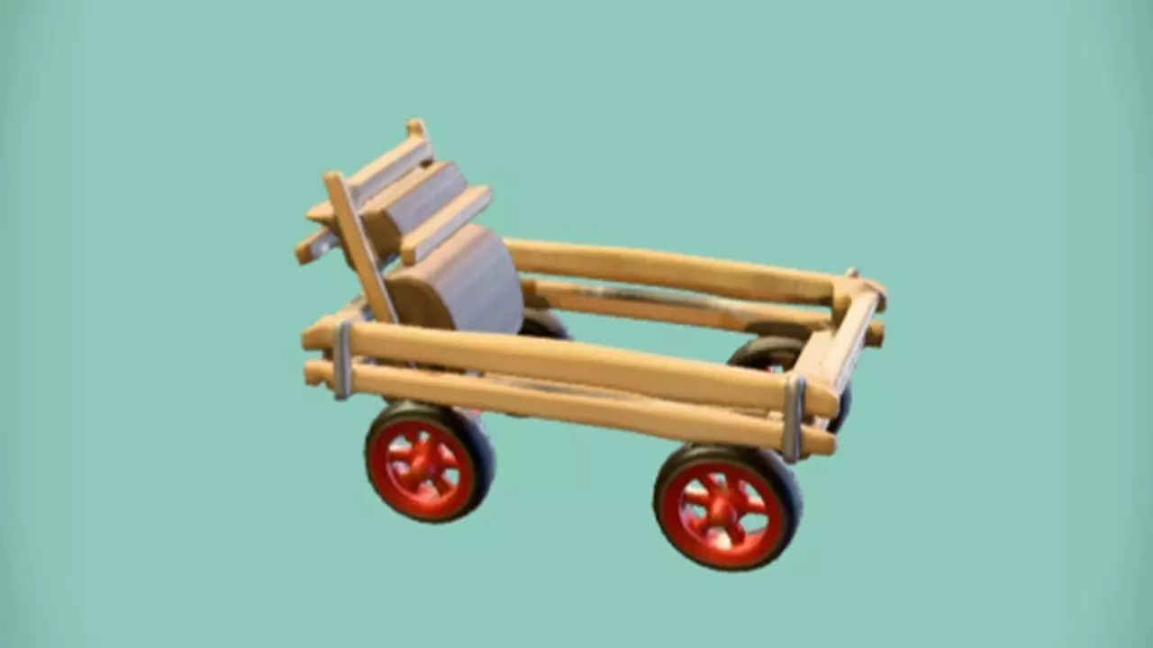 wooden toy cart with red wheels 3D model_0