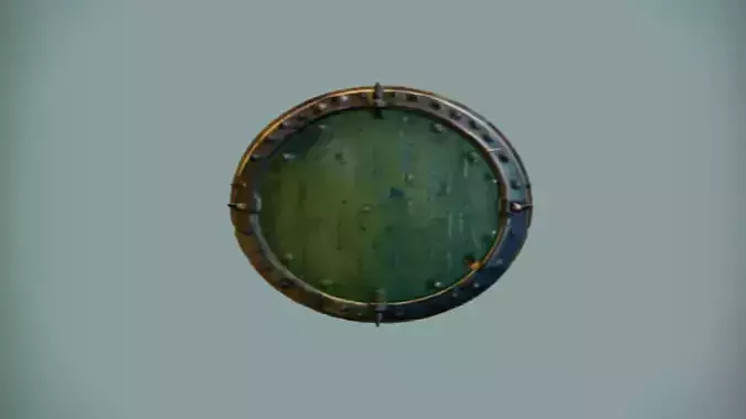 wooden shield with metal rim