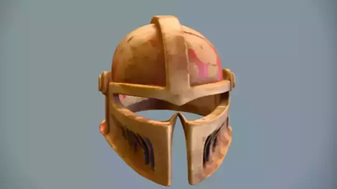 medieval helmet with red markings