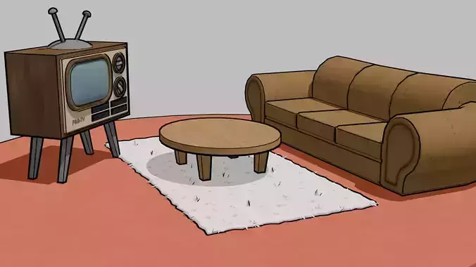 Living Room - Cartoon Style Low-poly 3D model
