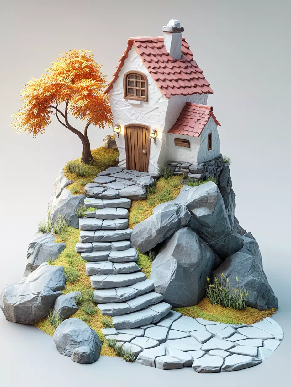 Free Low Poly House on a Hill - 3D Model for Download Free 3D model_0