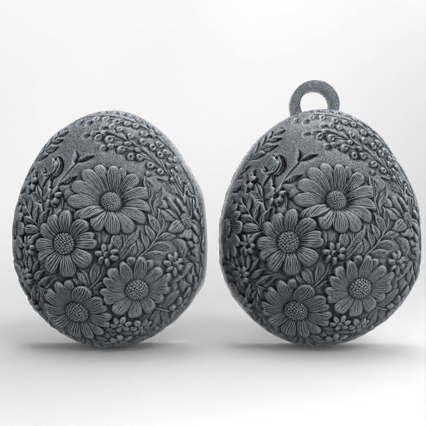easter egg with full of flower keychain 3D print model_1