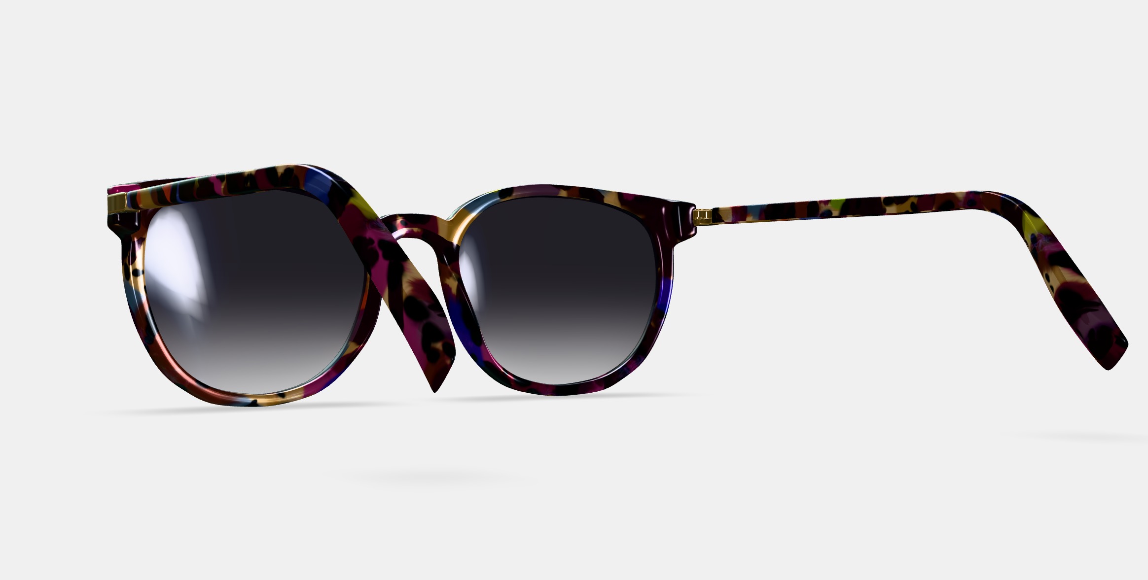 Gillian Sunglasses in Confetti Tortoise with Polished Gold 3D model_3