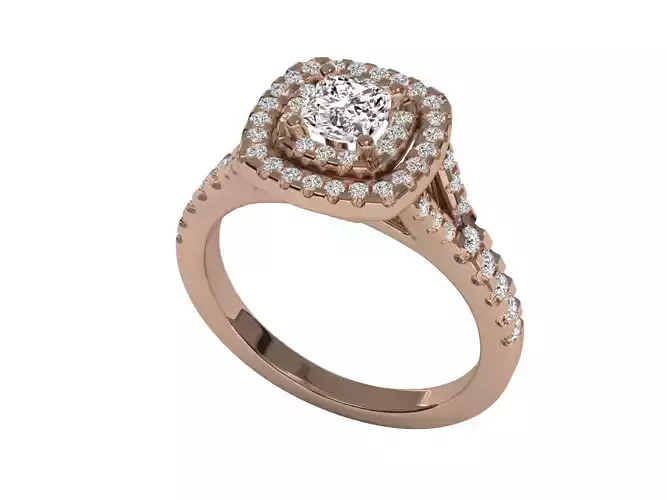 Portuguese Cut Halo diamond Engagement Ring 3D print model