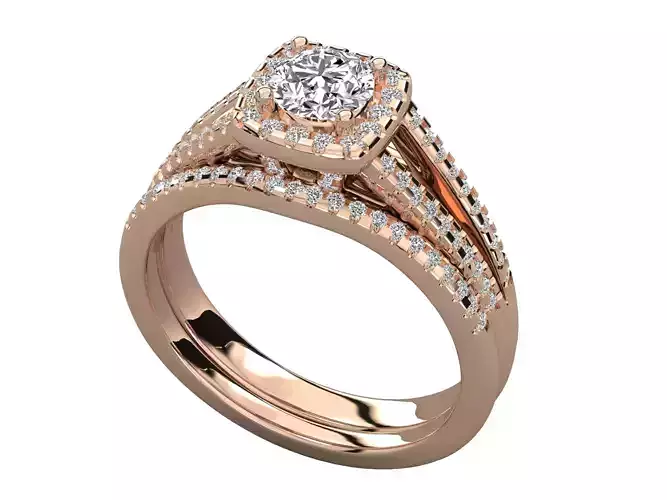 Round Cut Solitaire Double Shank Wedding Ring