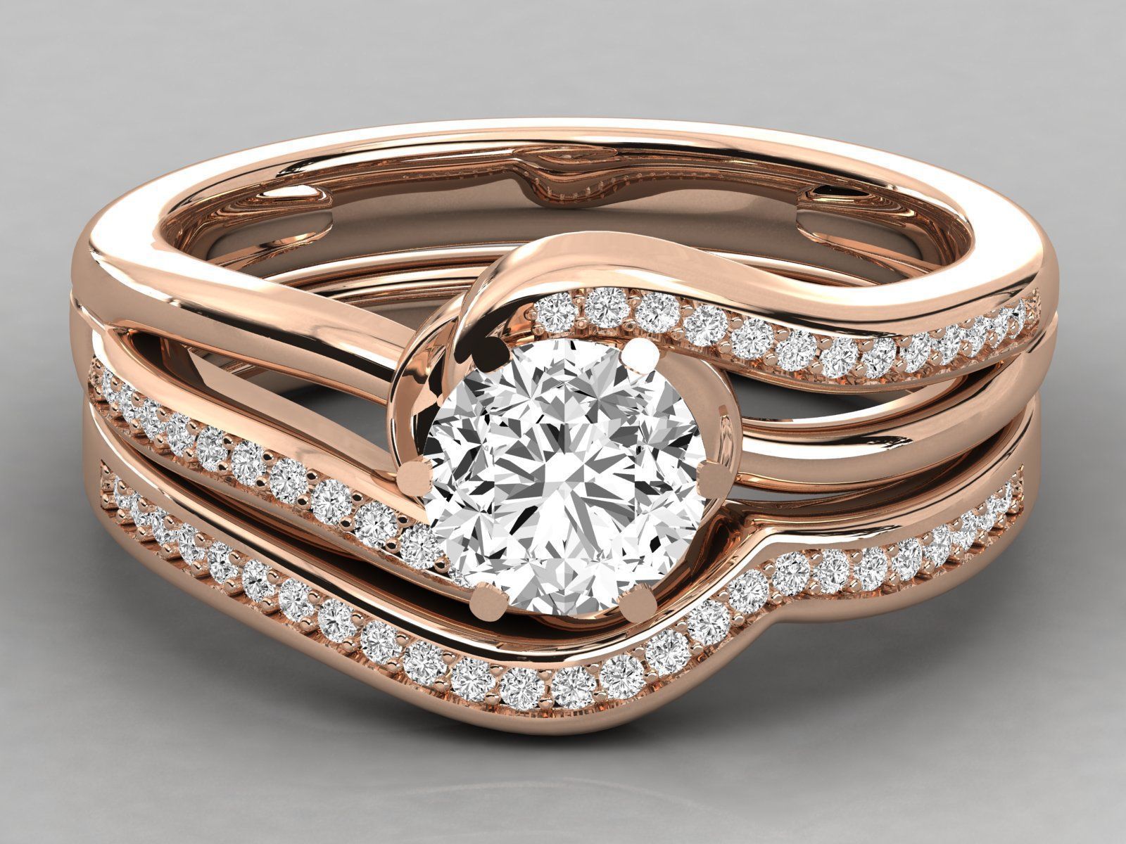 Round Solitaire With Twisted Band Wedding Ring Sets 3D print model_4