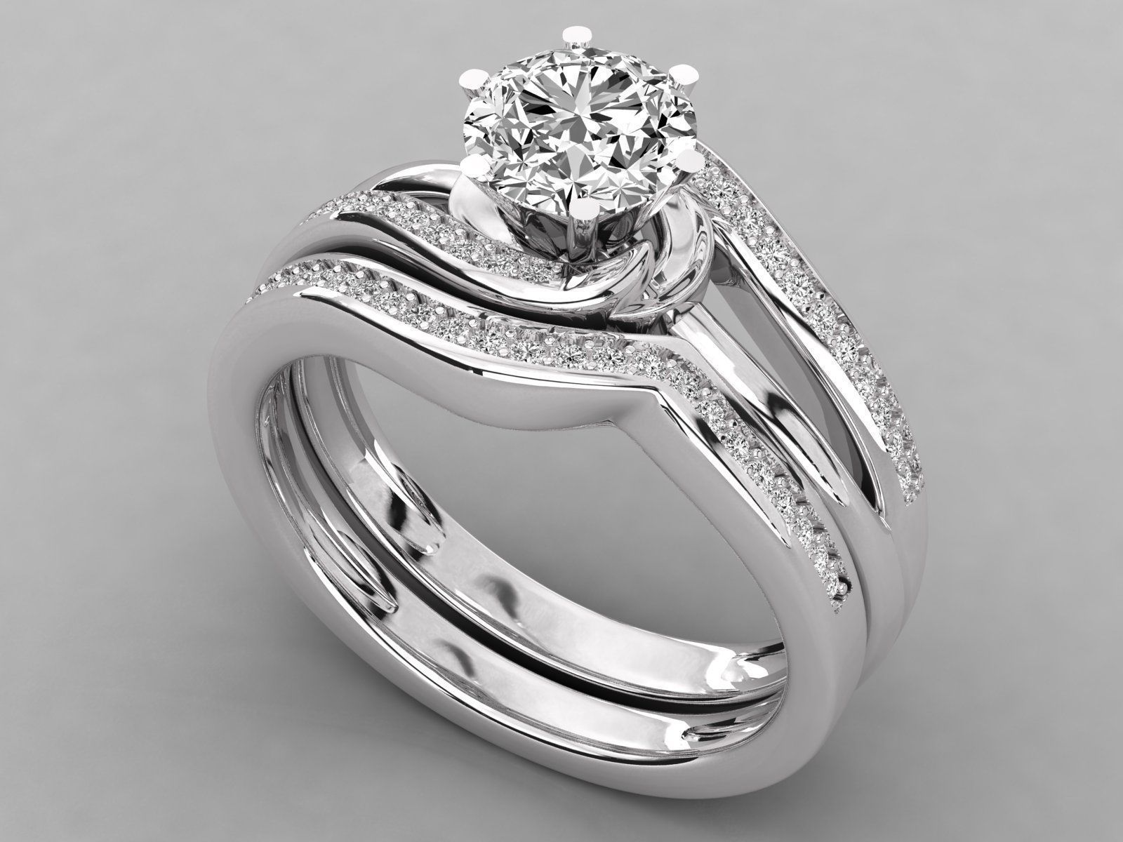 Round Solitaire With Twisted Band Wedding Ring Sets 3D print model_9