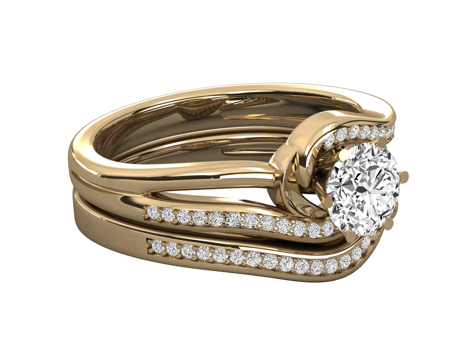 Round Solitaire With Twisted Band Wedding Ring Sets 3D print model_14