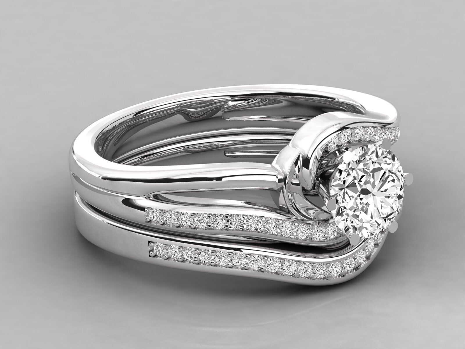 Round Solitaire With Twisted Band Wedding Ring Sets 3D print model_6