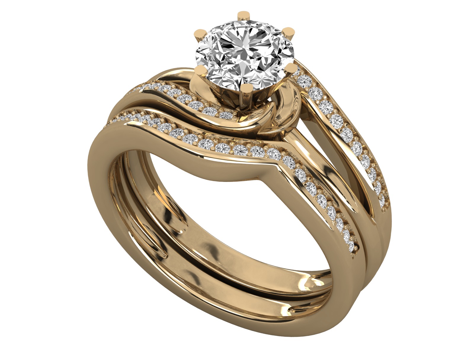 Round Solitaire With Twisted Band Wedding Ring Sets 3D print model_16